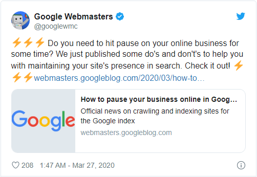 谷歌搜索通告：疫情期间不要关站会影响网站排名 移动互联网